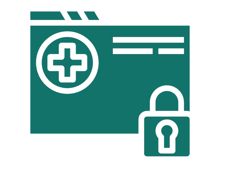 Icon of a folder with a medical cross and a lock.