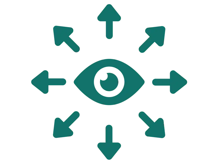 Et ikon af et øje omgivet af pile, der peger ud i forskellige retninger.