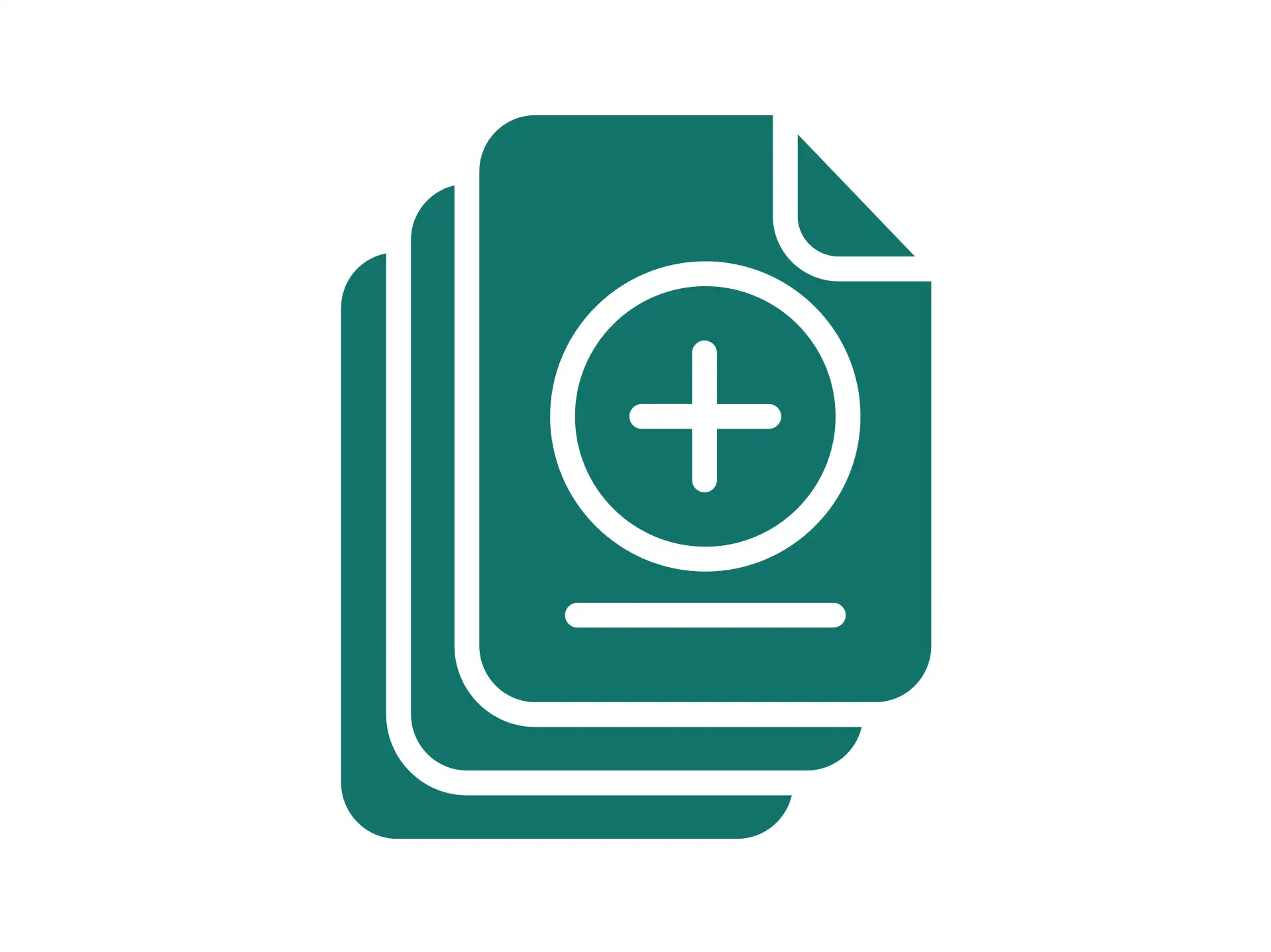 Icon of stacked documents with a medical cross.