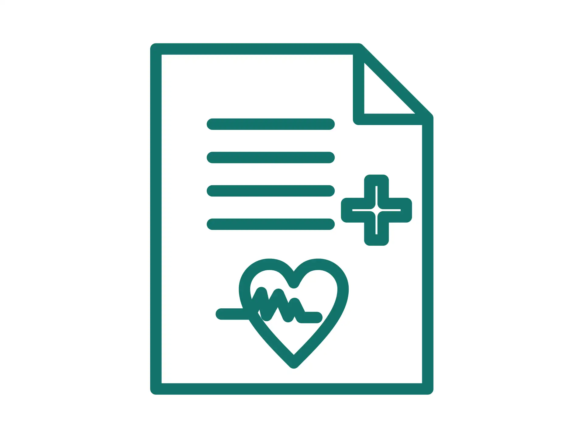 Icon of a document with a heart and medical cross.
